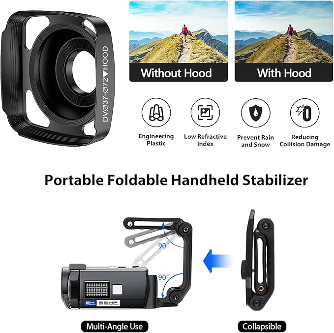 5K Video Camera Camcorder 56MP Wifi IR Night Vision Vlogging Camera, 16X Digital Zoom Touchscreen YouTubers Camera Recorder with Microphone, Lens Hood, Stabiliser, Remote Control, Tripod & 2 Batteries