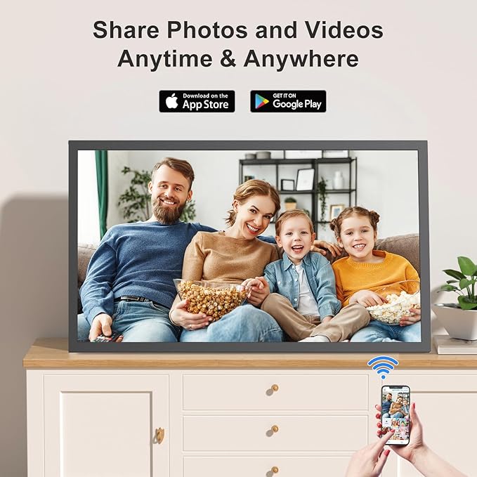 Large Digital Picture Frame 21.5"-WiFi-Photo-Frame - 32GB, 1920x1080 IPS Picture Frame Supports Smartphone Screen Mirroring, Auto Rotate, Share Photo Video via App Email, Wall Mounted, Gifts for Mom