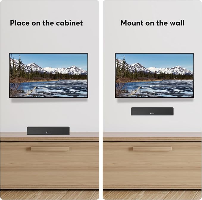 Wohome 2.1 Sound Bar for Smart TV with Built-in Subwoofer, 6 Levels Voice Enhancement, 15 Inches Small TV Soundbar Speakers with Bluetooth 5.3/ARC/Optical/AUX/USB Connection, 3 EQ Modes, Wall Mount