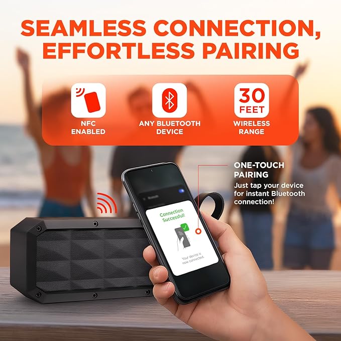 HyperGear BeastXL Bluetooth Speaker Waterproof - 30W IPX6 Portable Speaker Bluetooth, Linkable Blue Tooth Speakers Outdoor and Indoor Beach & Pool Loud Bass Wireless Speakers, Built-in Mic with USB-C