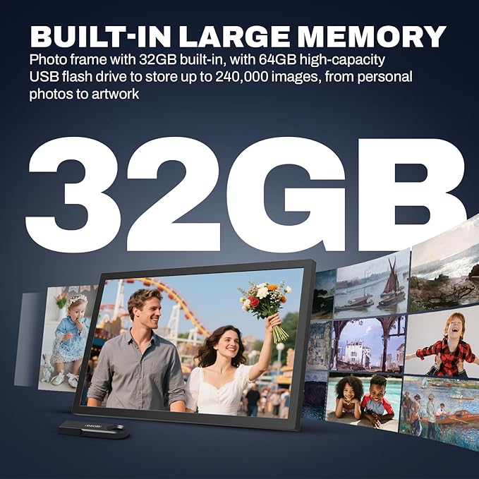 Large Digital Picture Frame 27 inch, 1920x1080 FHD IPS WiFi Digital Photo Frame with Remote, 32GB Storage, Auto-Rotate, Instantly Share Photo/Video via Apps/Email, USB/Mirco SD, Black