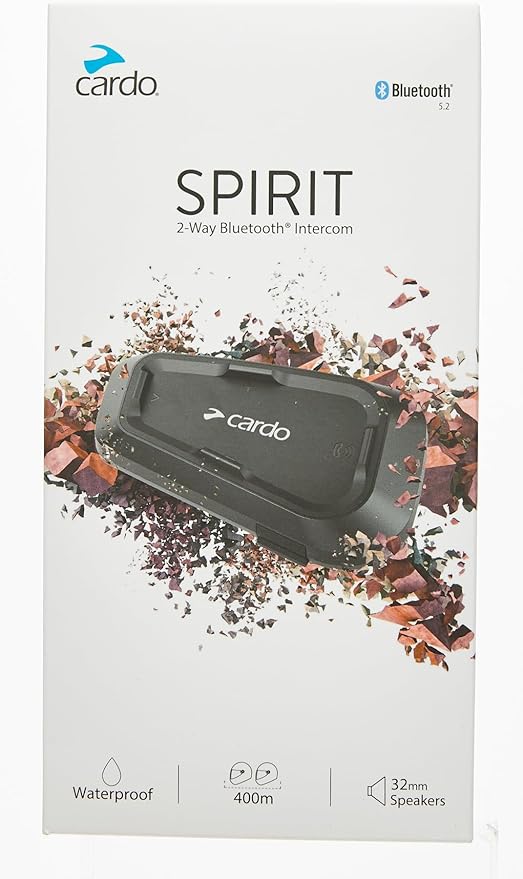 Cardo Systems Spirit HD Motorcycle Bluetooth Communication Headset, 2-Way Bluetooth, Thin 40mm Speakers, Waterproof, Universal Connectivity - Single Pack