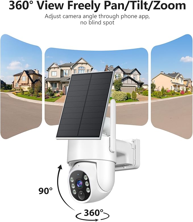 Solar Security Cameras Wireless Outdoor, 5G&2.4GHz WiFi Cameras for Home Security, 2K PTZ Battery Powered Outside Cam, 2 Way Talk, Color Night Vision, Human Detection for Porch/Garage/Yard, 2 Packs