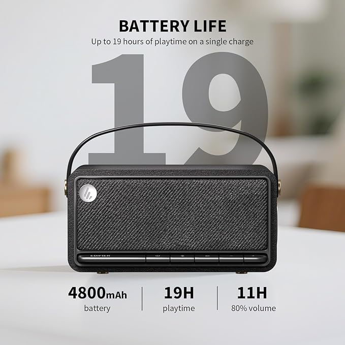 Edifier Retro Wood Bluetooth Speaker, Wireless Portable Speakers with 40W Hi-Res Audio, Stereo Pairing ConneX App, USB and TF Card Black