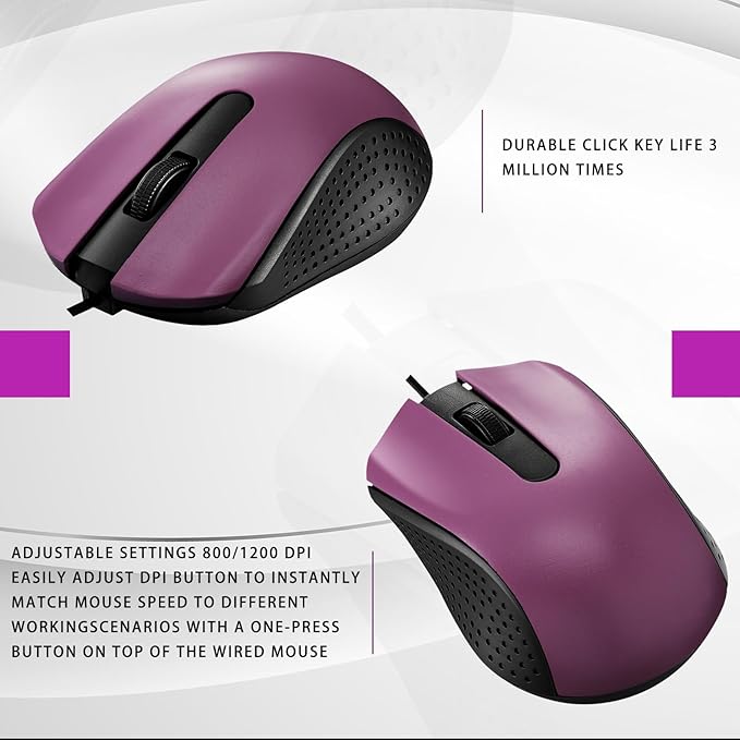 30 Pcs USB Wired Mouse Computer 3 Button Mice Bulk Corded USB Mouse for PC Desktop Laptop Computer Office School Home Classroom Supplies (Purple)