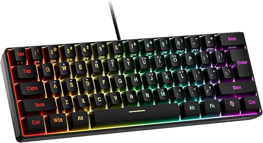 Snpurdiri 60% Wired Gaming Keyboard, RGB Backlit Ultra-Compact Mini Keyboard, Waterproof Small Compact 61 Keys for PC/Mac Gamer, Typist, Travel, Easy to Carry on Business Trip(Black)