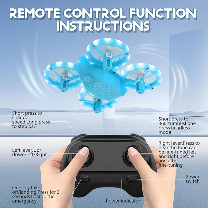 Mini Drone for Beginner, Colorful LED RC Drone Quadcopter with Headless Mode, 360 Flips, Altitude Hold, 3 Speeds Mode,Full Propeller Protect, Gifts for Teen Adults,Blue