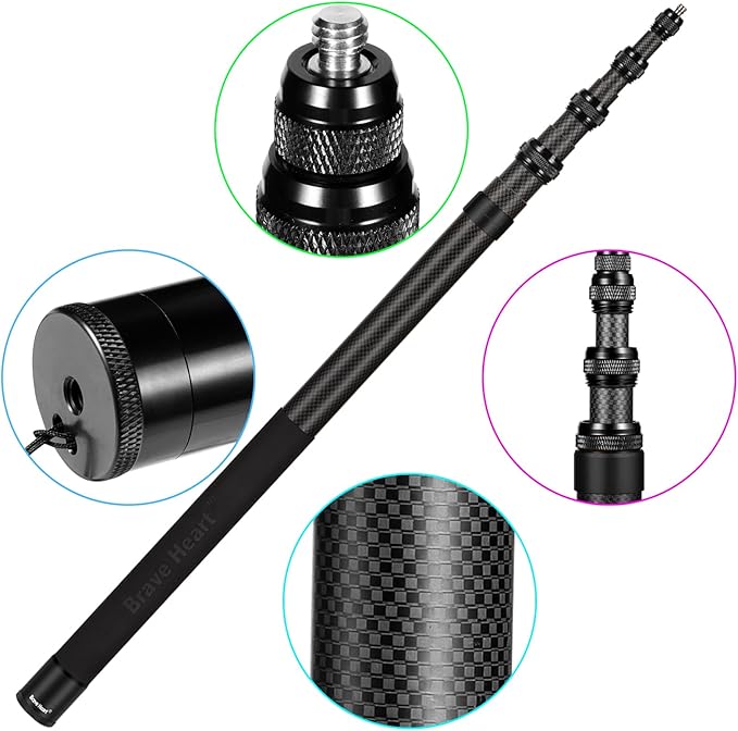 118"/3.0m Extended Long Invisible Carbon Fiber Selfie Stick for Insta360 x5 x4 Insta 360 x5 x4 x3 x2 x one rs Cameras (Black)