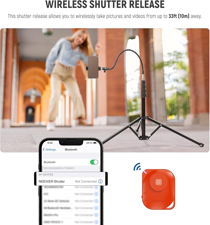 NEEWER 71" Phone Tripod Stand with Reversible Legs Flexible Arm 360° Ball Head Phone Holder & Remote, Portable Photography Light Stand Compatible with iPhone 16 15 Pro Max for Video Recording, TS06