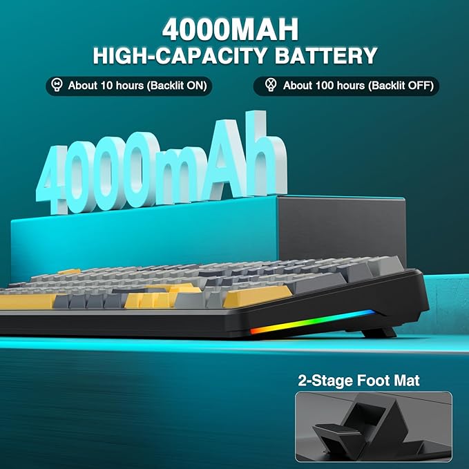 AULA F108 Wireless Mechanical Keyboard, BT5.0/USB-C/2.4GHz Hot Swappable Custom Gaming Keyboards, PBT Keycaps, Pre-lubed Switches, RGB Backlit Full Size Creamy Keyboard with Number Pad, 108 Keys