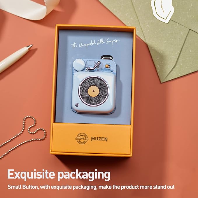 Muzen Mini Bluetooth Speaker, Button Small Cute Portable Metal Retro Wireless Speaker with Loud Volume Great Sound and Portable Lanyard & Gift Bag for Office Classic Vintage Decor