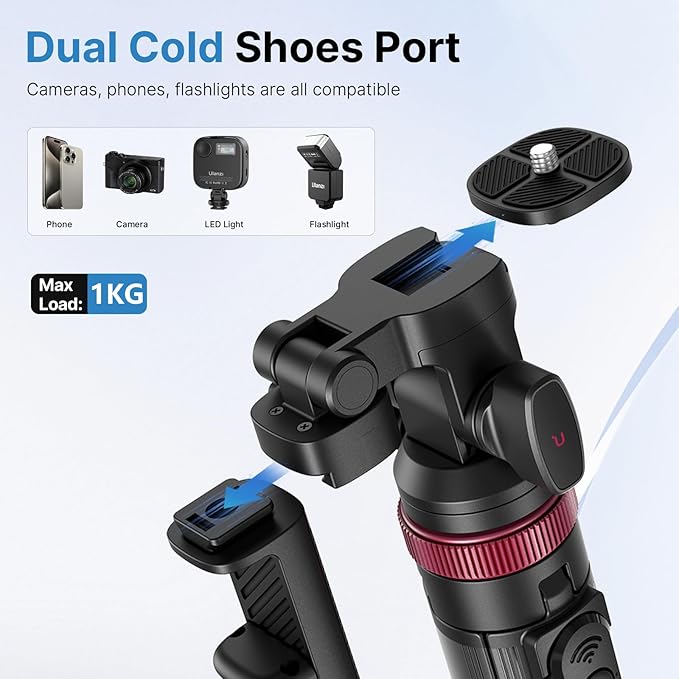 ULANZI MT-78 Extendable Phone Tripod, metal 72.83" Selfie Stick Camera Tripod Stand with 2 in 1 Phone Clip, 360° Ball Head Camera Tripod with cold shoe for iPhone 17 Sony Canon, Lightweight for Travel