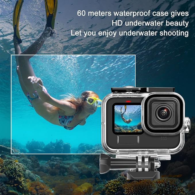 60M/196FT Waterproof Case for GoPro Hero13/Hero12/Hero11/Hero10/Hero9 Black Camera Accessories,Underwater Deep Diving Protective Shell for Hero13/12/11/10/9 Black