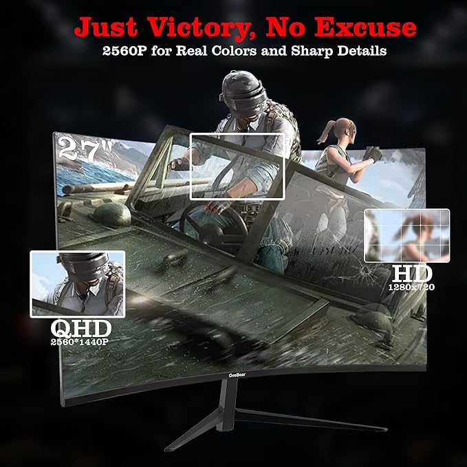 27 Inch Gaming Monitor Curved 1440P 180HZ 2K, Professional PC Display QHD 2560x1440p Home Office Computer Screen, HDMI, DP, AdaptiveSync, 1500R, Tilt Adjustable, Build-in Speaker, 100x100mm VESA