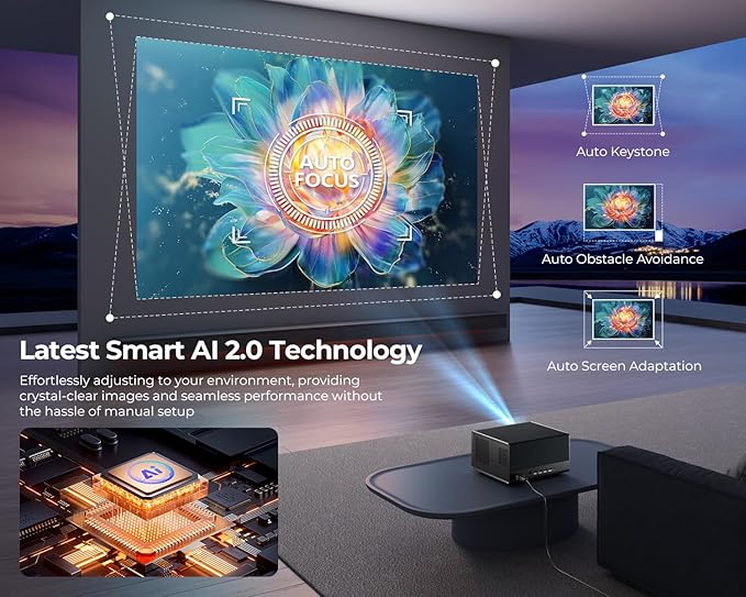 [1200 ANSI/Netflix-Licensed/30W Dolby Audio] ELEPHAS Smart 4K Projector with WiFi and Bluetooth, Dust-Proof Sealed UHD Video Projector, Auto Focus/Keystone, Portable Home Theater for Indoor/Outdoor