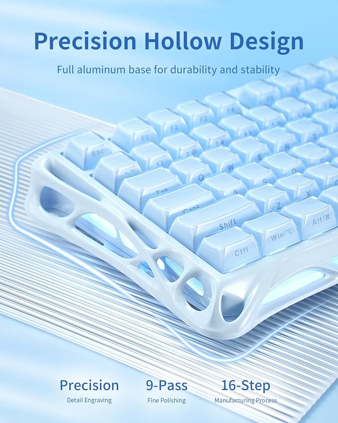 GravaStar Mercury K1 75% Blue Gaming Keyboard, Aluminum Alloy Mechanical Keyboard, Gasket Hot-Swap Socket, Linear Switches, RGB Backlit, Wireless Keyboard for Gaming, Office, and Gifts