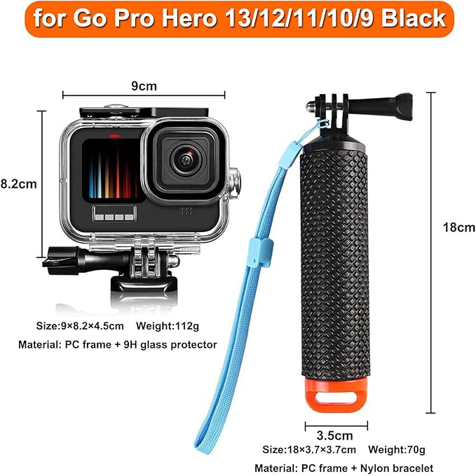 BO&DQQ Compatible for Go Pro Hero 13 12 11 10 9 Black Waterproof Housing Case 60M/196FT Protective Underwater Diving Case Shell with Cameras Handle Mount Accessories Kit