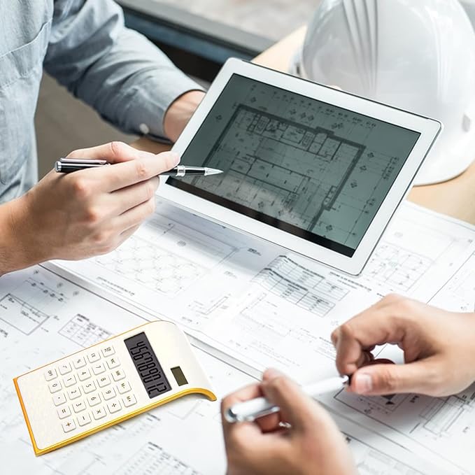 Gold Solar Battery Basic 10 Digits Desktop Calculator, Tilted LCD Display, Slim Desk Calculator