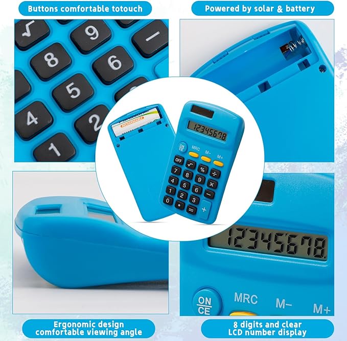 18 Pcs Pocket Calculator,Pocket Size Calculator,8 Digit Display Solar Battery Dual Power Desktop Calculators for Students Kids Home Office(9 Colors)