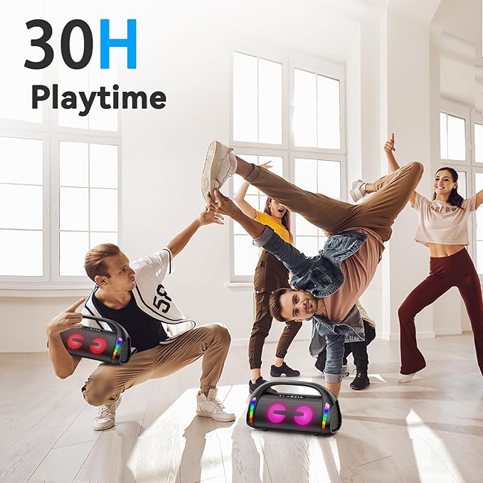 LFS Bluetooth Speaker,100W Loud Speakers Bluetooth Wireless with Deep Bass, LED Lights, IPX6 Waterproof, 30H Playtime, Portable Outdoor Speaker Boombox for Camping,Beach, Party