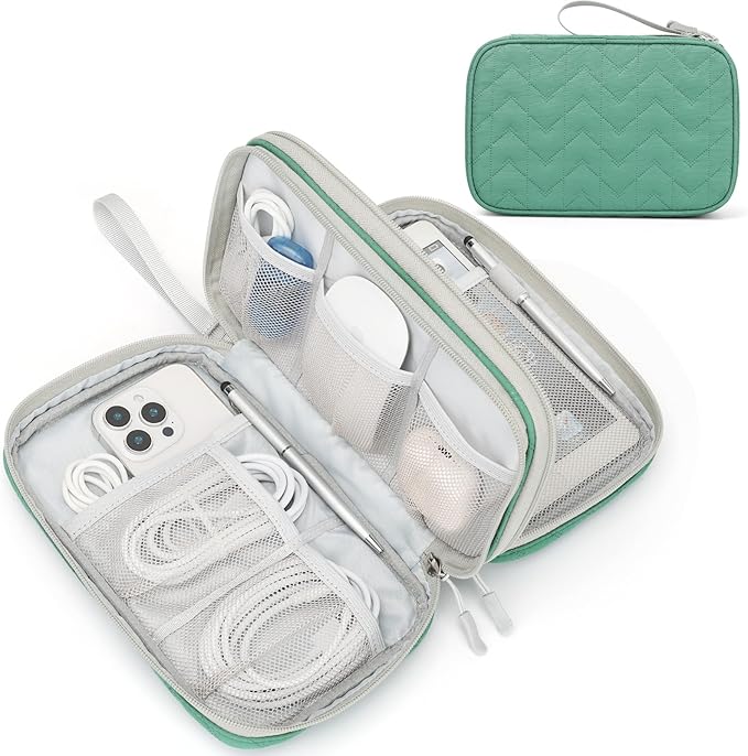 FYY Electronic Organizer, Large Travel Cable Organizer Bag Pouch Electronic Accessories Carry Case Portable Waterproof Double Layers All-in-One Storage Bag for Cable, Cord, Charger, Pattern Green