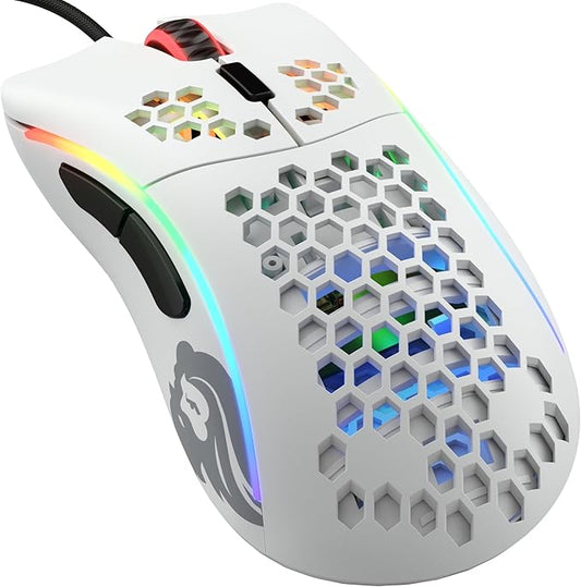 Glorious Model D- (Minus) Wired Gaming Mouse - 61g Superlight Honeycomb Design, RGB, Ergonomic, Pixart 3360 Sensor, Omron Switches, PTFE Feet, 6 Buttons - Matte White