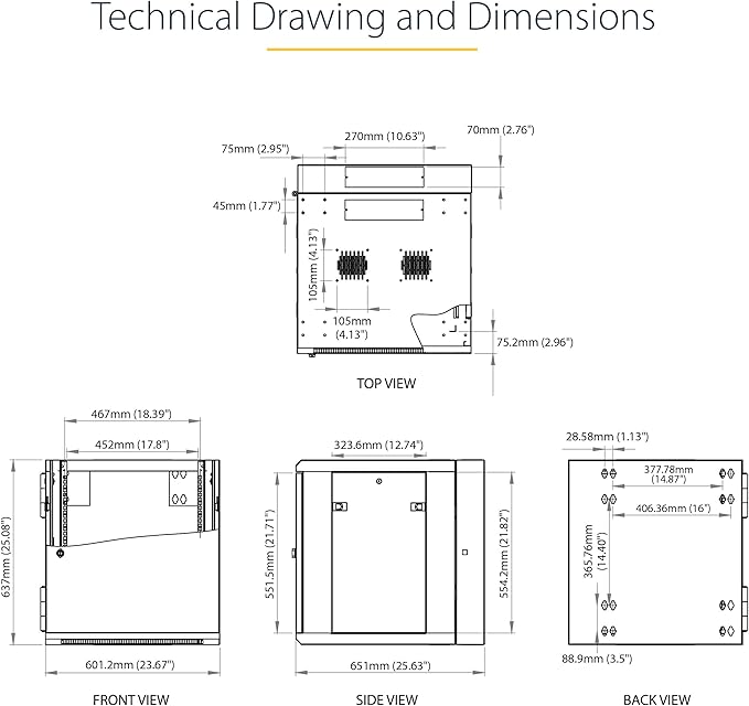 StarTech.com 4-Post 12U Wall Mount Network Cabinet with 1U Shelf, 19in Wall-Mounted Server Rack Kit, Up to 20in Mounting Depth, Ships Fully Assembled