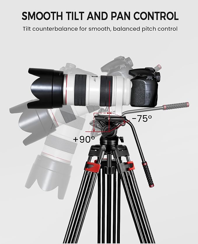 82" /210cm Professional Video Tripod, Heavy Duty Aluminum Alloy Camera Tripod Stand with 360° Fluid Drag Head, QR Plate Compatible with Canon Nikon Sony DSLR Camera Camcorder (Load 33Lb)