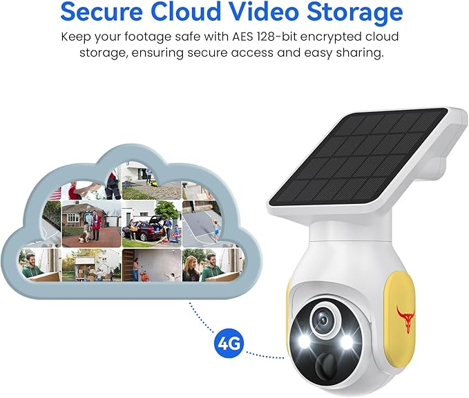 4G LTE Cellular Security Camera, SIM Card Included, No WiFi Needed, AI Motion Detection, Pan Tilt, 2-Way Talk, Night Vision, Works with Verizon/AT&T/T-Mobile