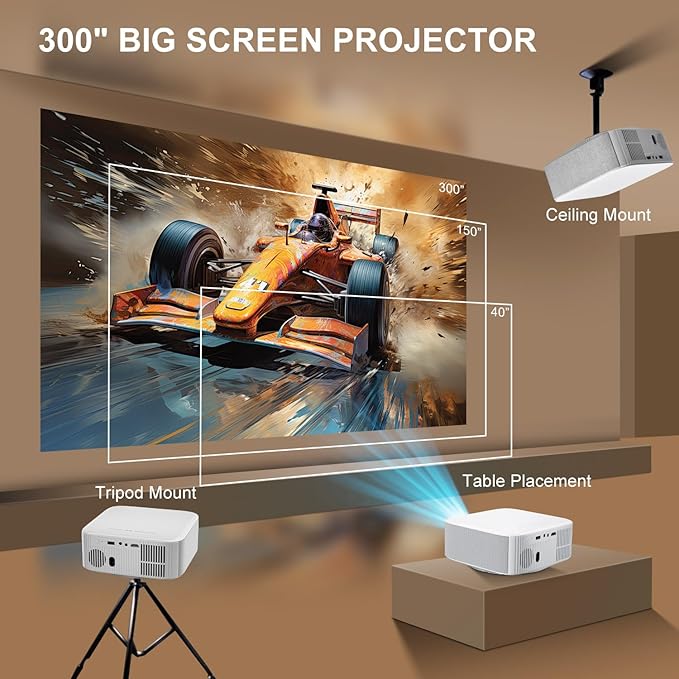 [Netflix Licensed] Smart Projector with Built-in Apps, Wifi Bluetooth, 1080P Native 4K Mini Projector, 400 ANSI Lumen, Auto Keystone/Electric Focus, Android 13 NTV, Outdoor Movie Projector, by Salange