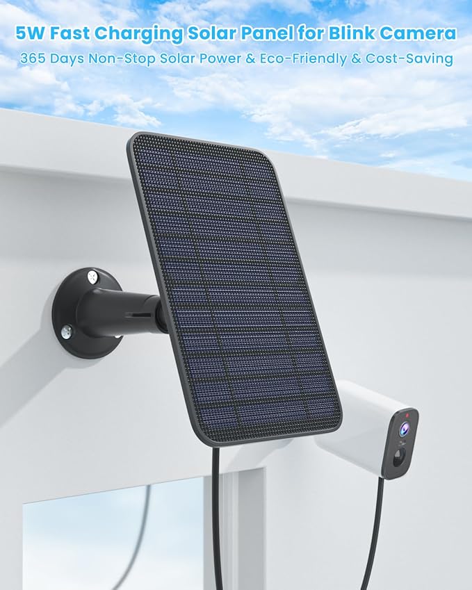 5W Solar Panel Charger Compatible with Blink Outdoor/Outdoor(3rd Gen)/XT XT2 Camera, Solar Panel for Blink Camera, 13.1ft Charging Cable & Rubber Plug, IP65 Weatherproof with Secure Wall Mount, 2 Pack