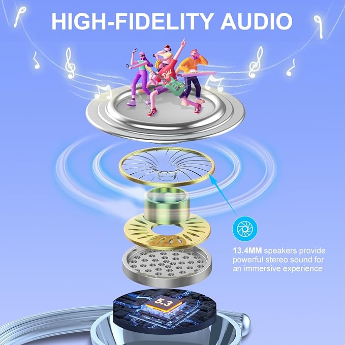 Wireless Earbuds Bluetooth Headphones 120hrs Playtime HiFi Stereo Wireless Headphones with Mic Deep Bass Earphones with Dual LED Display USB-C IP7 Waterproof Earbuds for Running Sports Blue