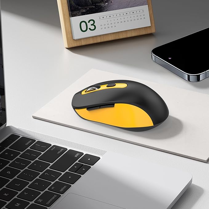 Wireless Mouse for Laptop, PC, Chromebook, Mac, MacBook, Silent Wireless Mouse with USB Nano Receiver, Side Button, 2400 DPI, Anti Slip Roller, 6 Button Ergonomics Cordless Computer Mice -Black Yellow