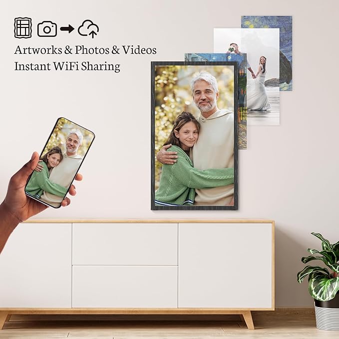 BSIMB Large Digital Picture Frame 21.5 Inch, 1920x1080 FHD WiFi Digital Photo Frame Electronic 32GB Remote Control, Share Pictures/Videos via App/USB/SD Easy Setup Gifts for Mom(Non-Touch), Black Wood