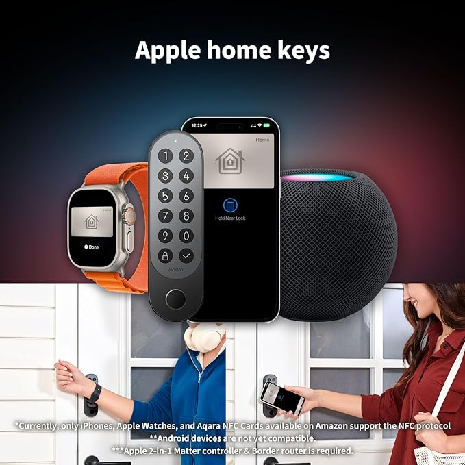 Aqara Smart Lock U200 (Fingerprint Keypad Included), Matter Over Thread, Keyless Entry Door Lock with Apple Home Key and Rechargeable Battery, Supports Apple Home, Alexa and SmartThings, Silver