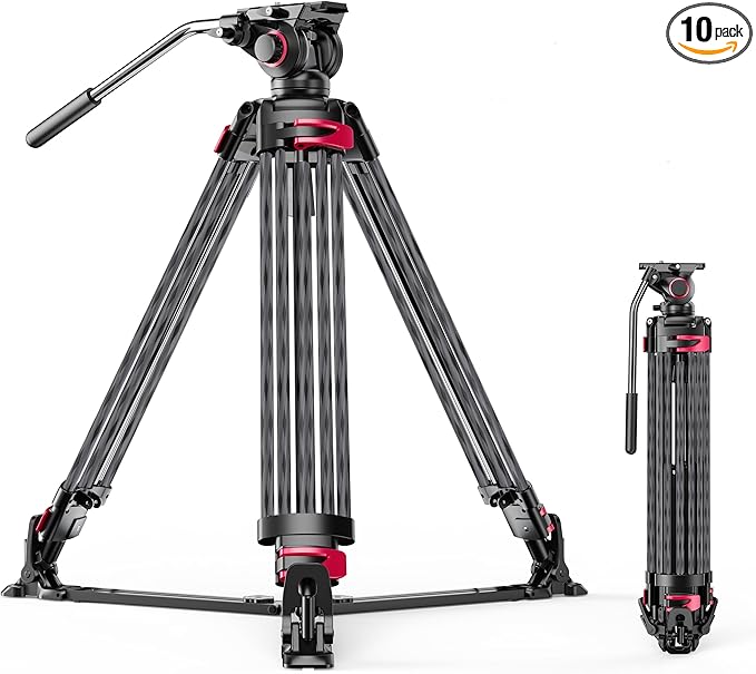 miliboo MTT609B Carbon Fiber Tripod Professional Tripods with Infinitely Damped Head,Video Tripod for Photography, Live Streaming, Videography,Working Height 33.5''-66'',33lbs Max Load,Customizable