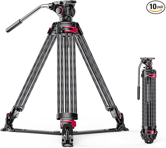 miliboo MTT609B Carbon Fiber Tripod Professional Tripods with Infinitely Damped Head,Video Tripod for Photography, Live Streaming, Videography,Working Height 33.5''-66'',33lbs Max Load,Customizable