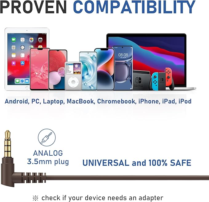 LUDOS FEROX Wired Earbuds in-Ear Headphones, 5 Year Warranty, Earphones with Microphone, Noise Isolation Corded for 3.5mm Jack Ear Buds for iPhone, Samsung, Laptop, Kids, School Students - Brown