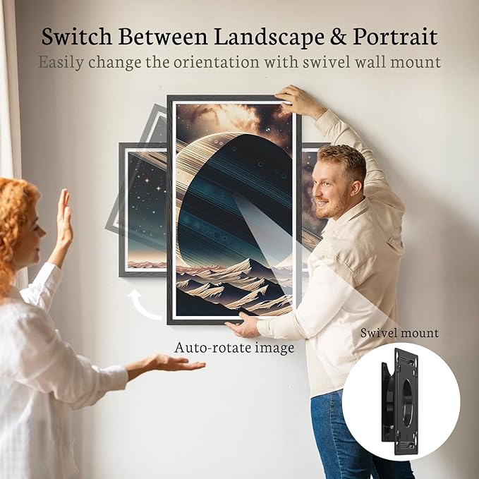 BSIMB 32 Inch Large Digital Picture Frame, Touchscreen 64GB 1920x1080 FHD WiFi Photo Frame Electronic Display Remote Control, Share Pictures/Videos via App/USB/SD Easy Setup Gifts for Mom, Black Wood