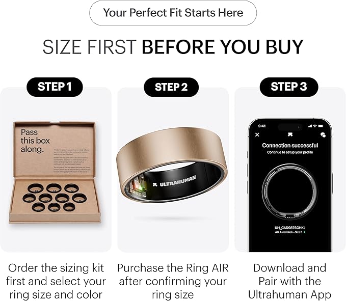 ULTRAHUMAN Ring AIR – Sleep and Fitness Tracker, Smart Ring for Men and Women, No app fee for Standard Features, Up to 6 Days Battery Life (Size 9)