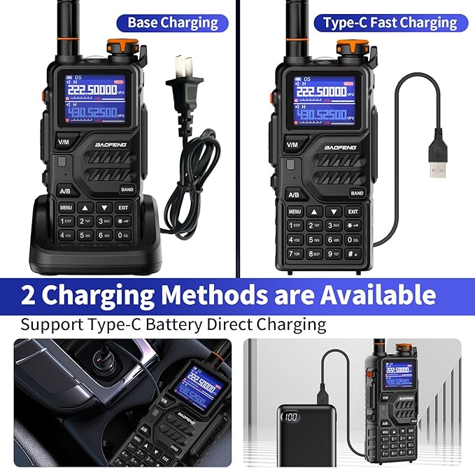 BAOFENG K5PLUS Tri Band Ham Radio Long Range (Upgrade of UV-5R) Handheld High Power NOAA Weather Receiver Two Way Walkie Talkies with Copy Frequency,USB C Charger,2500mAh Battery,Airband,999CH,2 Pack