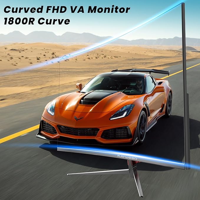 1800R 27 inch Curved Monitor 1080p,Borderless Display,4000:1 Contrast Ratio,75Hz Computer Monitor with FreeSync & Eye-Care,Tilt Adjustable for Home Office,Eye Comfort(HDMI Cable Included)