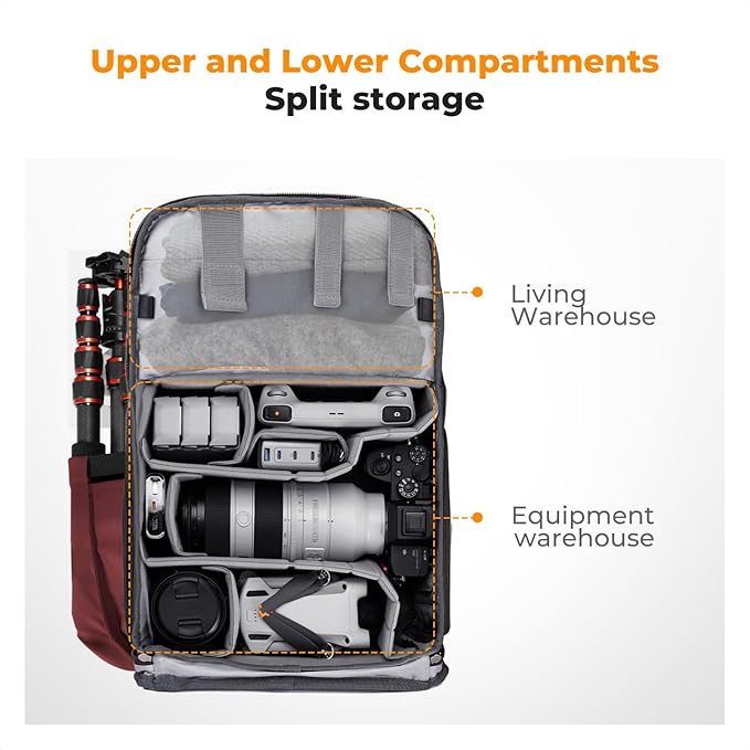 K&F CONCEPT Camera Backpack, Camera Bags for Photographers Large Capacity Camera Case with Raincover,15-15.6 Inch Laptop Compartment