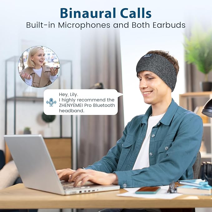 Sleep Headphones Wireless Bluetooth 5.4 Headband, Sports Earphones Sleep Earbuds with HD Stereo Speaker Microphone for Workout Jogging Yoga Insomnia Air Travel Meditation Unique Gifts Gray