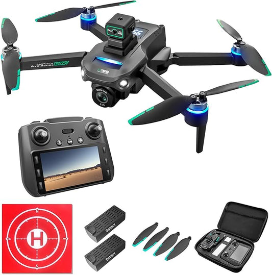 Drone with Camera 4k, GPS HD Drones for Adults, Remote Controller with Screen, Obstacle Avoidance, Brushless Motor FPV, 5G Transmission, 2 Battery, Professional (2 Battery+Black)
