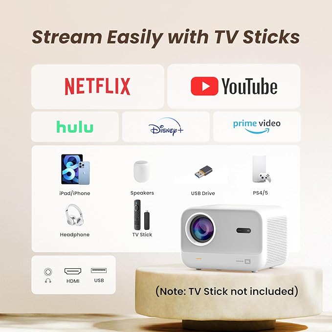 [Sound by JBL & Seamless Autofocus] Yaber 1080P Projector with WiFi 6 and Bluetooth, Portable Outdoor Movie Projector, Home Theater Projector for iPhone/TV Stick/HDMI/USB/Laptop/PS5-White