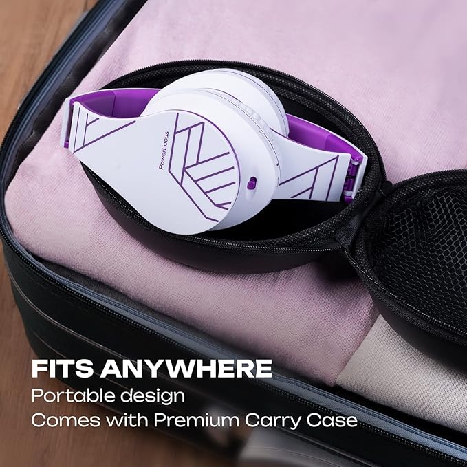 PowerLocus Bluetooth Over-Ear Headphones, Wireless Stereo Foldable Headphones Wireless and Wired Headsets with Built-in Mic, Micro SD/TF, FM for iPhone/Samsung/iPad/PC (White/Violet)