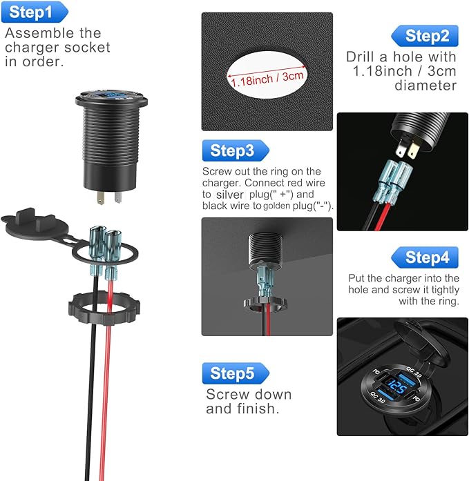 Upgraded 4 Port 12V USB Outlet Aluminum Charger, 78W Dual PD & QC Multiple USB Port for Car, USB C Cigarette Lighter Replacement 12 Volt Socket with Voltmeter Waterproof for Marine Boat Motorcycle RV