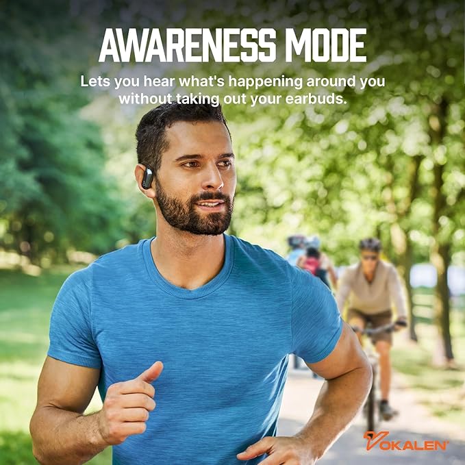 VOKALEN Reflex Pro - Wireless Sport Earbuds with Ear Hooks, Active Noise Cancellation, up to 50H of Battery Life, IP68 Dust and Waterproof, Touch Control, Secure Fit for Sports (Black)