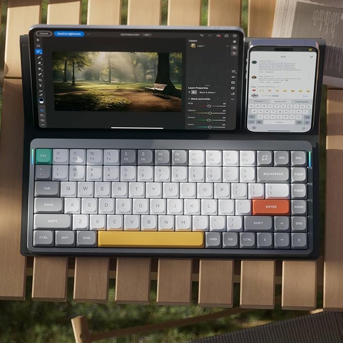 nuphy Air75 V2 Portable 75% Mechanical Keyboard,Wireless Keyboard,Supports Bluetooth/2.4G/USB-C RGB Gaming Keyboards,Compatible with Windows/Mac OS/Linux Systems Grey-Gateron Wisteria Switch